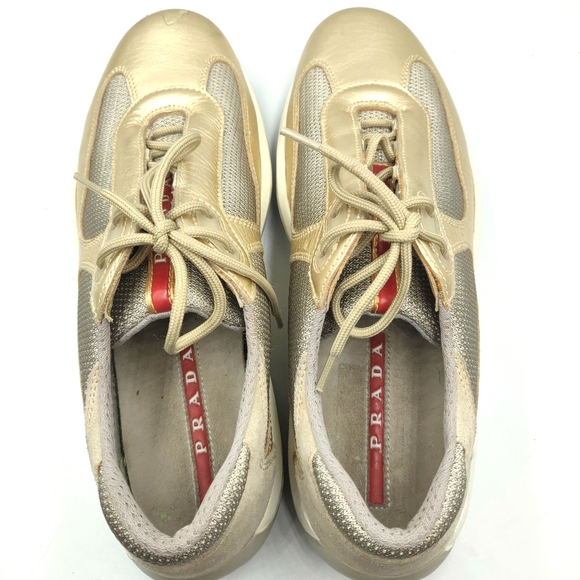 *SOLD* Prada Gold Leather Mesh Sneakers 39.5 US 9 - Picture 6 of 8